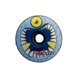 Stem Headset Top Cap by SSS Racing in blue anodized finish with a monster graphic, yellow eye, white teeth, and black bore.