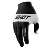 SHOT Racegear Draw Kids Gloves black white synthetic knit, textured grip, snug cuff, bold logo, SSS Racing branding finish