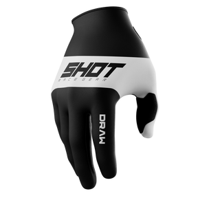 SHOT Racegear Draw Kids Gloves black white synthetic knit, textured grip, snug cuff, bold logo, SSS Racing branding finish