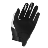 SHOT Racegear Draw Kids Gloves by SSS Racing: black synthetic leather, white logos on fingers, snug cuff, kids size. fit