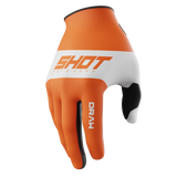 SHOT Racegear Draw Kids Gloves in orange and white with black perforated palm, reinforced stitching, SSS Racing branding