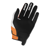 SHOT Racegear Draw Kids Gloves black with white accents, orange cuff, textured synthetic leather, padded fingers, SSS Racing