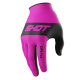 SHOT Racegear Draw Kids Gloves in pink and black neoprene, textured palm, bold SSS Racing branding, glossy logo band, stripe