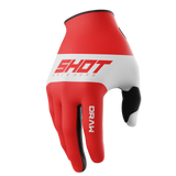 SHOT Racegear Draw Kids Gloves in red and white synthetic leather with black grip palms and reinforced stitching, SSS Racing