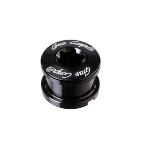 Dia-Compe Chainring Bolts 6.5mm black anodized aluminum with white engraving, round head, precise fit, SSS Racing branding