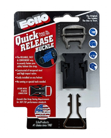 Echo Quick Release Helmet Buckle on red-black packaging, featuring a silver buckle, black plastic mount, and blue icons.