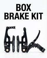 Box Three V-Brake Kit (Short) 85mm, SSS Racing: black anodized aluminum frame, grey brake pads, compact levers black-coated.