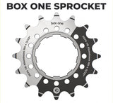 SSS Racing Box One Single Speed Aluminium Cogs (Sprocket / Rear Cog): silver/black aluminium, perforated holes, sharp teeth.