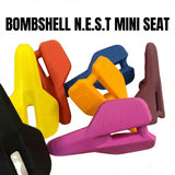 Bombshell N.E.S.T Mini Seat by SSS Racing in yellow, red, blue, pink, orange, purple plastic with textured gloss grip now.