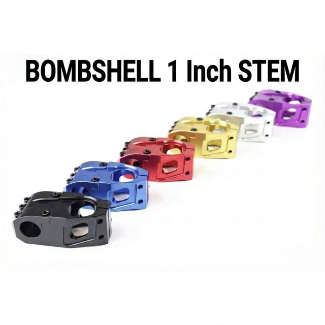Bombshell Stem 1” Steerer 39mm by SSS Racing in anodized aluminum, black to purple array, angular faces, precision machined