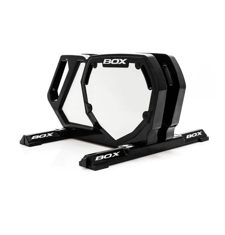 Box One BMX Bike Stand - Black features a bold hexagonal frame, glossy surface, wide rails with BOXx logos, sturdy base.!