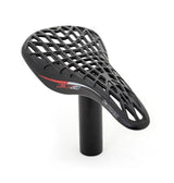 Tioga D-Spyder Evo Carbon. Matte black carbon mesh lattice with red accent stripe, lightweight cutout. Ideal for BMX racing. 