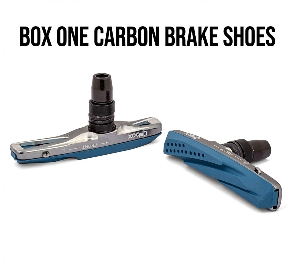 SSS Racing Box One Carbon Brake Shoes blue anodized aluminum body with black center adapter, blue lever, race-ready kit set