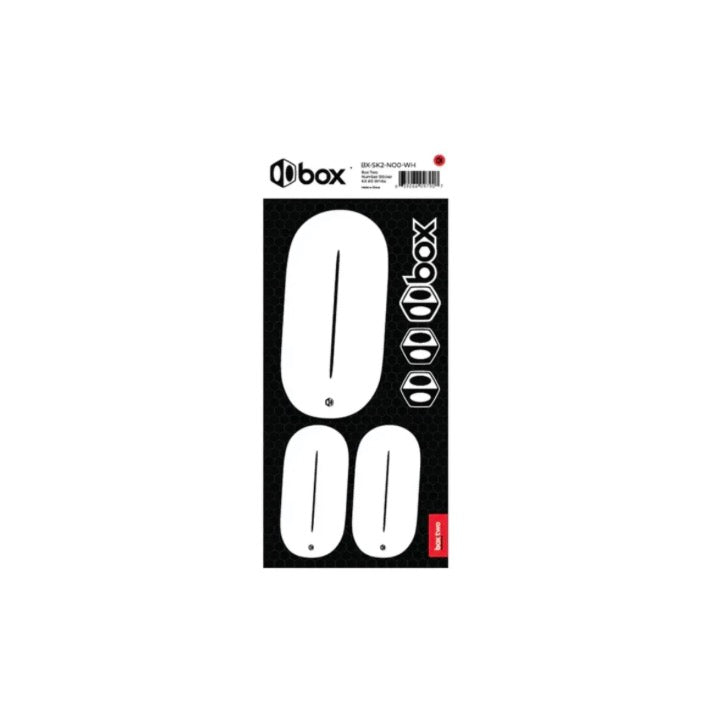 Box Two Number Plate Sticker Kits - White shows white oval shapes on a black dotted background, with boxed logo and red tag