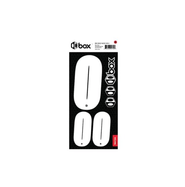 Box Two Number Plate Sticker Kits - White shows white oval shapes on a black dotted background, with boxed logo and red tag