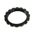SD Aluminium Hub Lock Ring in black, round gear-cut outer edge and threaded inner bore, precise knurled notch details clear.