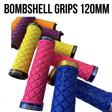 Bombshell 120mm Lock-On Grips (Large) SSS Racing, quilted rubber handles in yellow, pink, purple, blue with metallic rings.