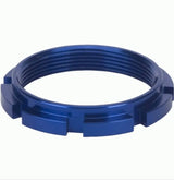 Box One Aluminium Hub Lock Ring: blue circular ring with external rectangular tabs and a threaded inner surface with bevels