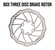 SSS Racing Box Three BMX Disc Brake Rotor, silver stainless steel rotor with intricate hollow lattice, precise mounting holes