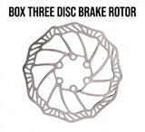 SSS Racing Box Three BMX Disc Brake Rotor, silver stainless steel rotor with intricate hollow lattice, precise mounting holes