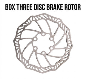 SSS Racing Box Three BMX Disc Brake Rotor, silver stainless steel rotor with intricate hollow lattice, precise mounting holes