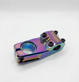 SSS Racing Yoshoka Stem 1-1/8” Steerer 45mm rainbow aluminum, bluepurple finish with black bolts and machined details.
