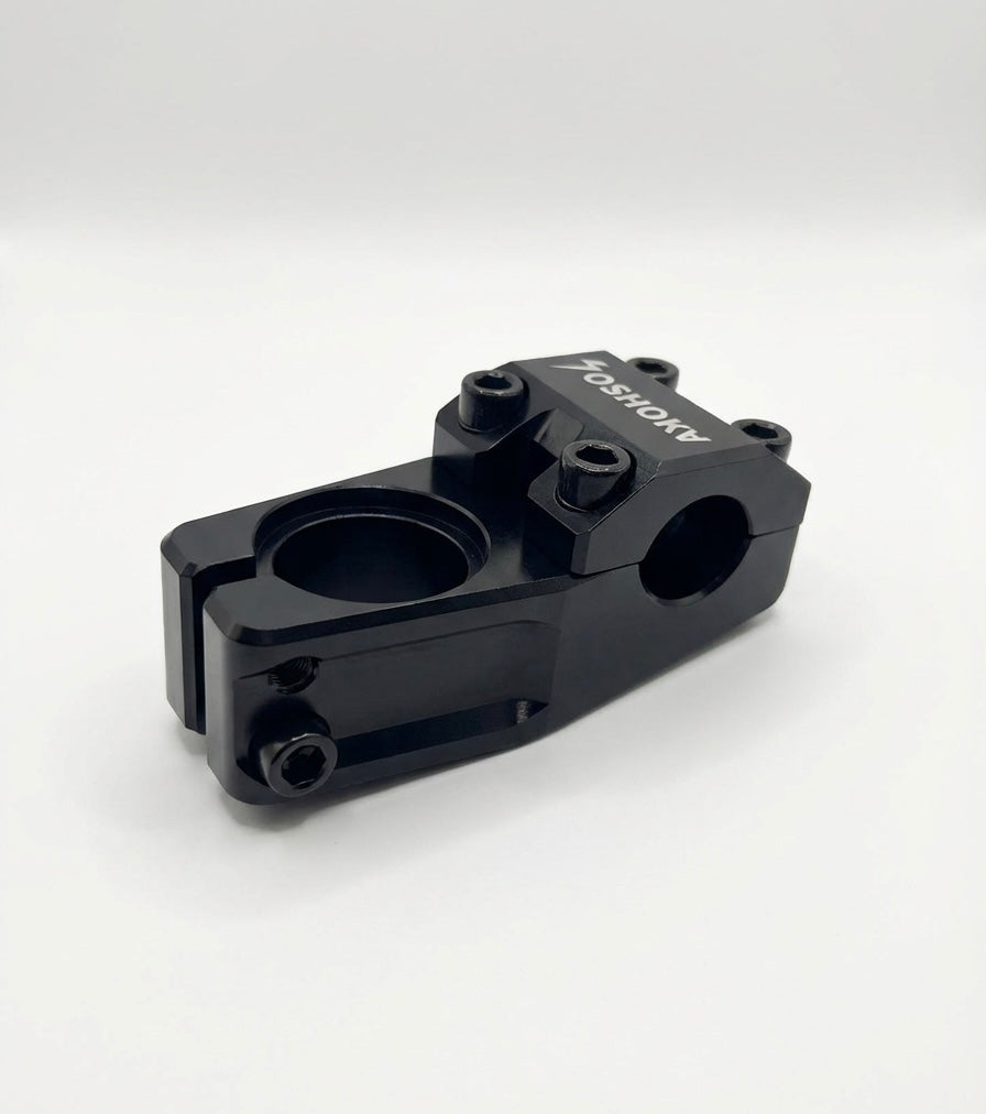 SSS Racing Yoshoka Stem 1-1/8” Steerer 45mm black anodized aluminum, precision machined, top clamp bolts, compact, rugged.