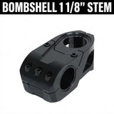 Bombshell Stem 1 1/8” Steerer 44mm black anodized aluminum, compact angular clamp, recessed bolts, matte finish. BMX Racing. 