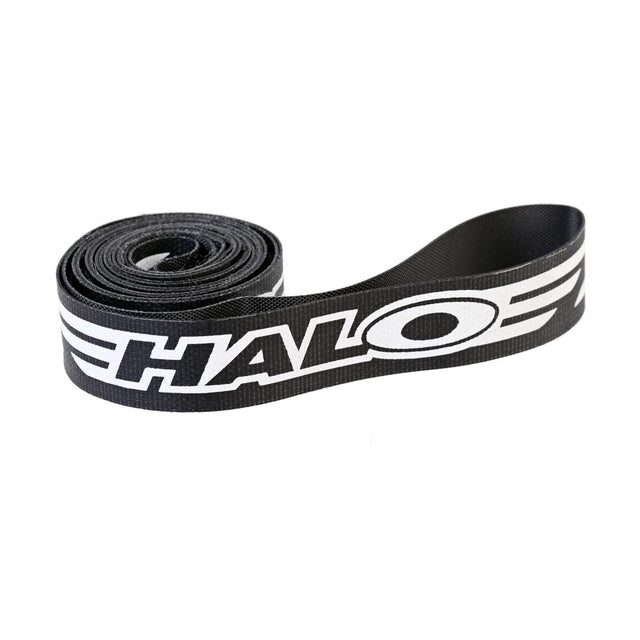 Halo Nylon Rim Tape Strips - 20" black nylon tape with bold white Halo logo, 20-inch roll, SSS Racing branding for wheels.