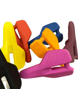 Bombshell N.E.S.T Mini Seat by SSS Racing in yellow, pink, orange, blue, maroon molded plastic with compact ergonomic grips.