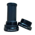 Bombshell Euro Bottom Bracket by SSS Racing in matte black aluminum body, CNC threads, silver logo, ceramic speed rings set.