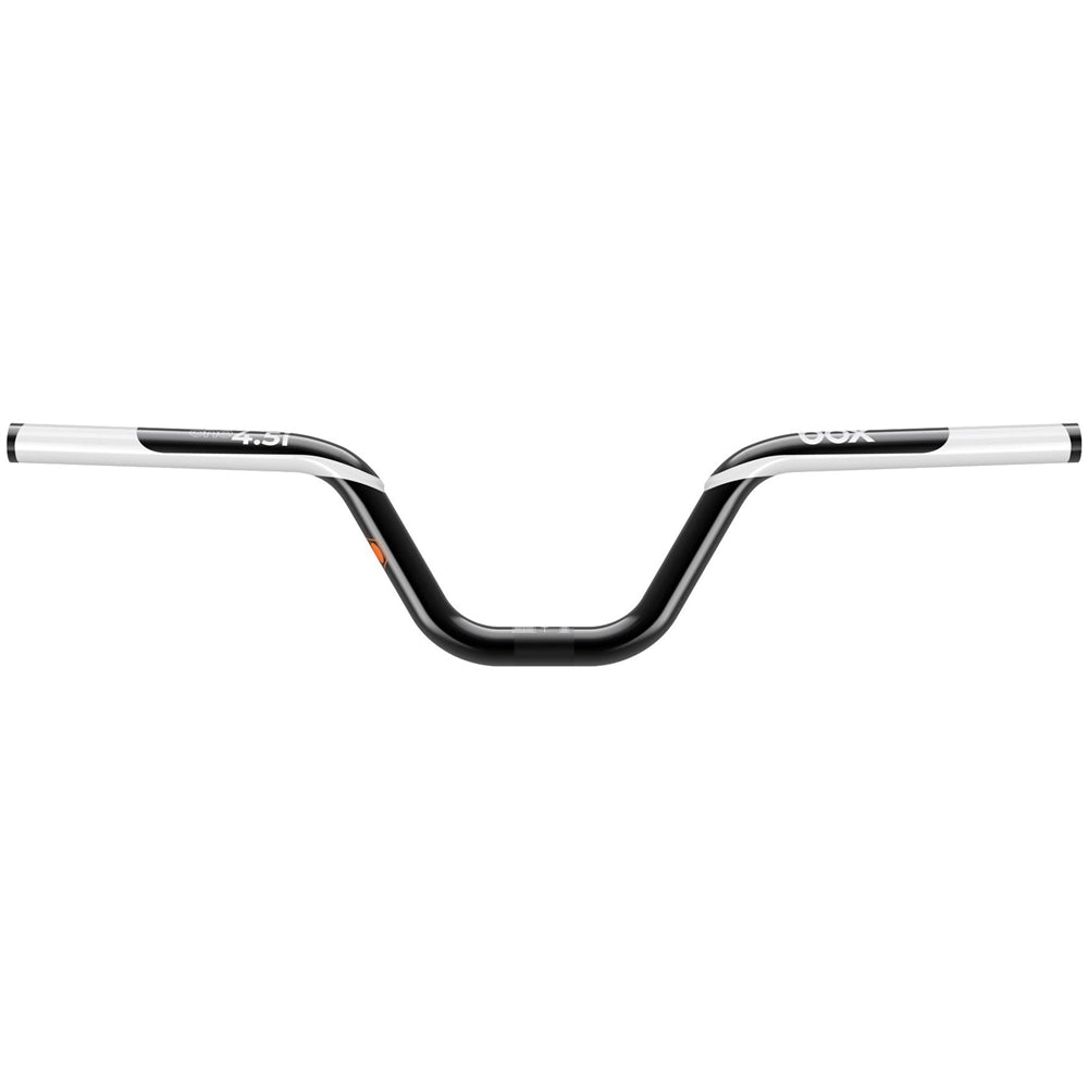 Box One Carbon 22.2mm Handlebar by SSS Racing black carbon fiber with white accents, matte finish rise, 22.2mm clamp grip.