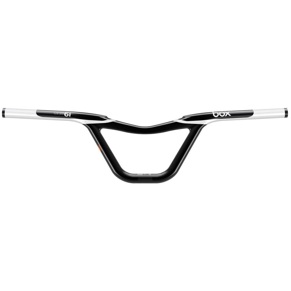 Box One Carbon 22.2mm Handlebar black/silver carbon fiber with sleek aero arches, ergonomic grip area. BMX racing. 