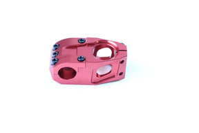 Bombshell Stem 1 1/8” Steerer 44mm, red aluminum, black hardware, billet clamp with rounded openings. Ideal for BMX racing. 
