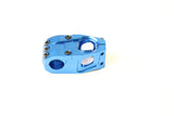 Bombshell Stem 1 1/8 Steerer 44mm blue anodized aluminum with silver screws, round clamp, machined facets - SSS Racing Pro