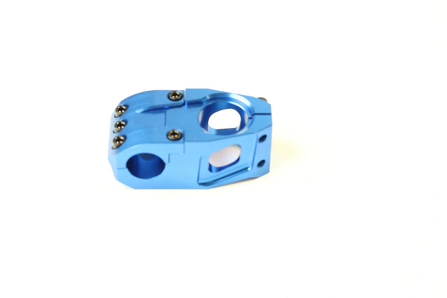 Bombshell Stem 1 1/8 Steerer 44mm blue anodized aluminum with silver screws, round clamp, machined facets - SSS Racing Pro