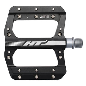 SSS Racing HT AE12 Pedals (Junior) in black aluminum body with silver logo, textured grip, chrome axle, grippy platform.