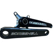 Bombshell 2-Piece Cranks by SSS Racing in matte black aluminum with silver etched Bombshell logo and slim forged arms. design