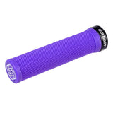 Gusset Single File Lock-On Grip by SSS Racing in vibrant purple, knurled rubber texture, purple end cap with logo branding.
