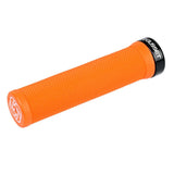 Gusset Single File Lock-On Grip by SSS Racing in bright orange silicone grip with knurled texture and black end cap finish.