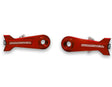 Bombshell Chain Tensioners Pro red anodized aluminum arms by SSS Racing with white BOMBSHELL logo, circular bore, cutouts