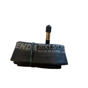 Kenda Inner Tube Schrader Valve 20x1.5-1.75, black rubber body with brass-gold stem and black cap, SSS Racing - Ideal for BMX racing. 