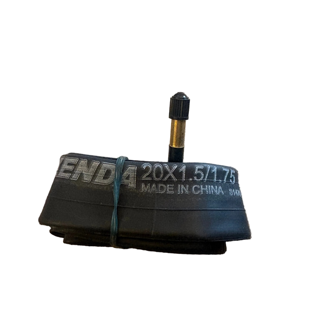 Kenda Inner Tube Schrader Valve 20x1.5-1.75, black rubber body with brass-gold stem and black cap, SSS Racing - Ideal for BMX racing. 