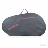 Bombshell Bike Bag by SSS Racing in gray nylon with pink handles, pink lettering, name area and ride-with-us graphic design