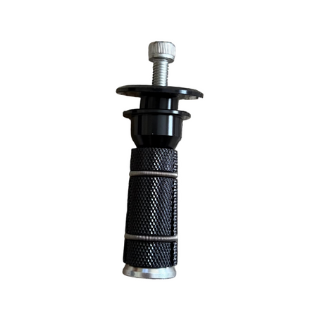 Compression Plug 1” For Carbon Forks: silver knurled cap on a threaded shaft with black knurled housing, white background.