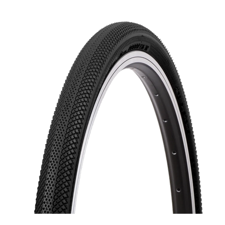 VEE SPEEDSTER 24 X 1 3/8” Folding Cruiser Tyre features black textured knobby tread and a silver-rimmed curved profile. 