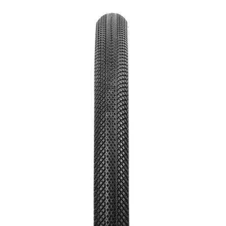 VEE SPEEDSTER 24 X 1 3/8” Folding Cruiser Tyre, black with diagonal knobby tread and rounded sidewalls, slender profile.