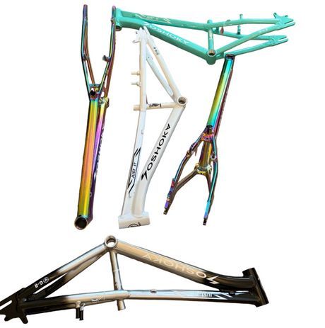 YOSHOKA Cruiser EXPERT 19.5”TT BMX Race Frame (Disc and V Brake) White with turquoise accents and sharp silhouette design!