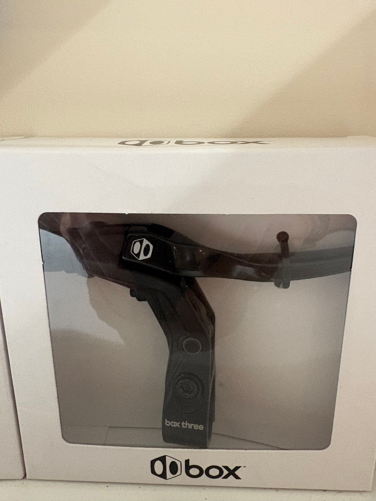 Box Three V-Point Short Reach Brave Lever by SSS Racing in matte black aluminum, lever body with white logos and grip texture