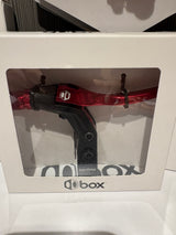 Box Three V-Point Short Reach Brave Lever by SSS Racing: red anodized aluminum lever, black grip, silver bolts, glossy finish